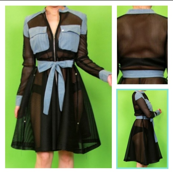 Mesh jean flare dress with belt. - Picture 8 of 8